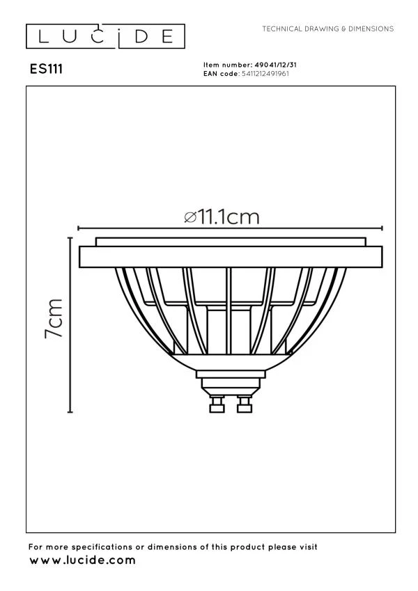 Lucide ES111 - Led Lampe - Ø 11 cm - LED Dim to warm - GU10 - 1x12W 2200K/3000K - Weiß - technisch